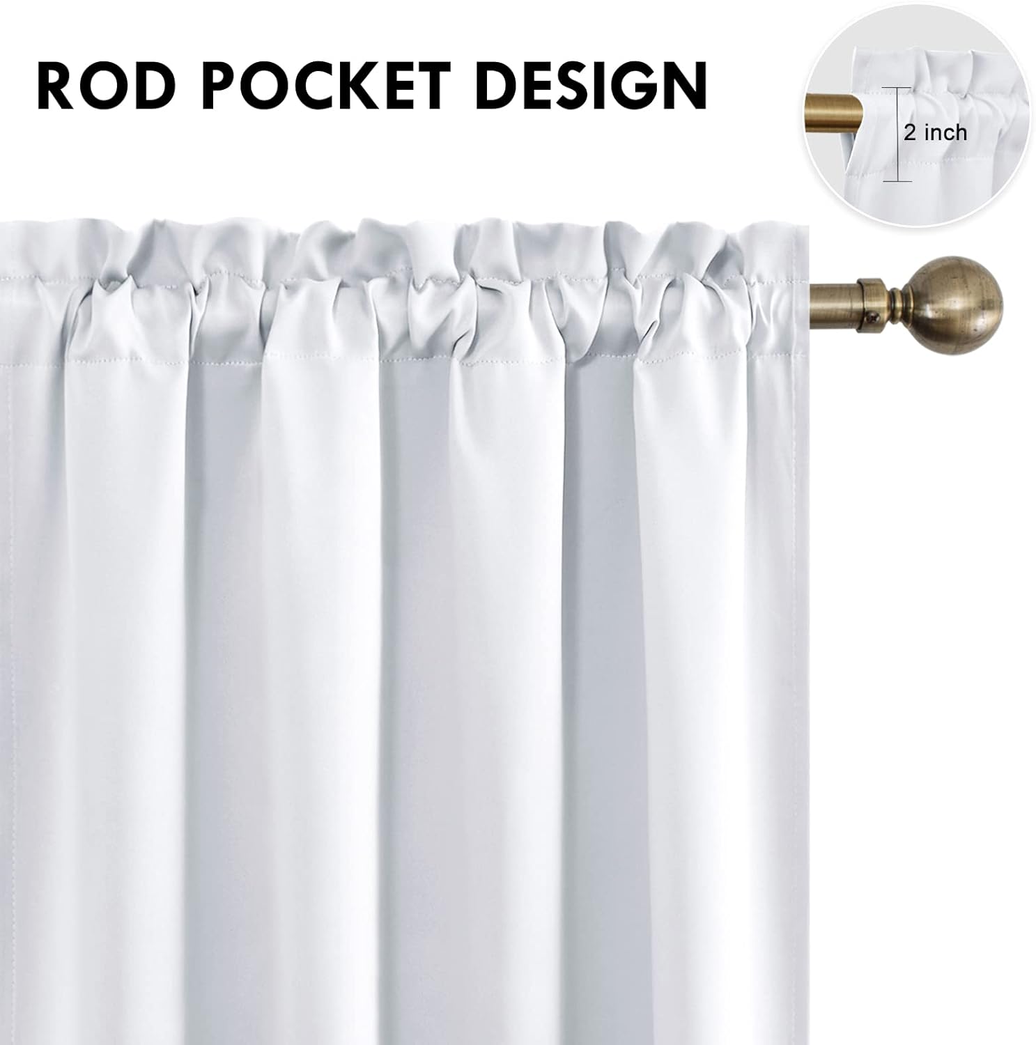 DWCN Blackout Curtains Room Darkening Thermal Insulated Bedroom Curtains Window Curtain Panels, 52 x 84 inches Long, Set of 2 White Rod Pocket Drapes