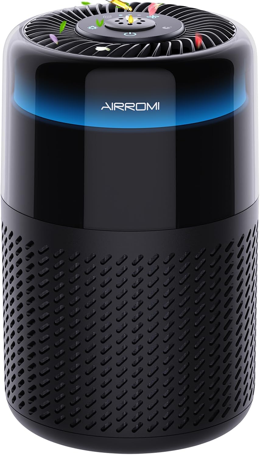 AIRROMI Air Purifier for Bedroom Home,HEPA Filter,Covers Upto 549 Ft²,Quiet 360°intake Air Cleaner with Fragrance ponge for Better Sleep,Night Light,Filters Smoke,Pet Dander,Allergies,Dust,A2005 Black