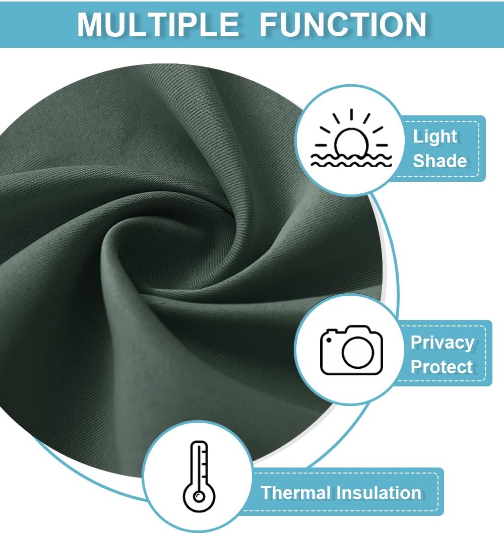 RYB HOME Small Curtains for Door Windows - Blackout Thermal Insulating Drapes for Home Theatre Bathroom Basement Cafe RV Camper Windows Blinds, Wide 34 x Long 30, Dark Green, 1 Pair