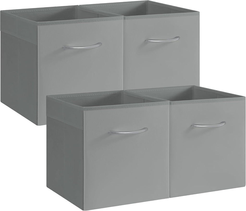 StorageWorks Gray Storage Cubes, 11 Inch Cube Storage Bins with Handle, Cube Storage Organizer Bins for Shelves and Closet, Collapsible Storage Bins, 4-Pack