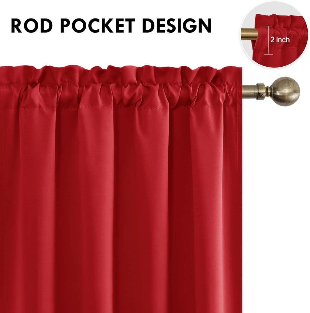 DWCN Blackout Curtains for Living Room Thermal Insulated, Energy Saving & Noise Reducing Bedroom Curtains, Red, W 70x L 72 Inch, Set of 2 Rod Pocket Curtain Panels