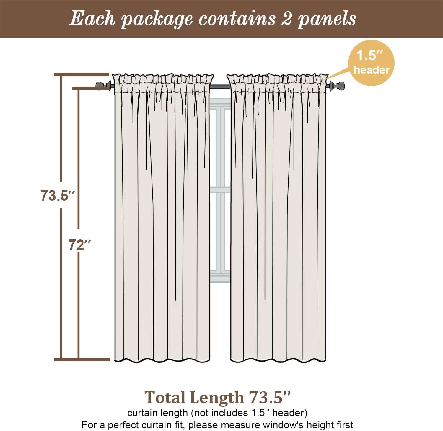 Chyhomenyc Sheer Curtains 72 Inch Length 2 Panels, Short Window Curtain Drapes Semi Transparent Voile Rod Pocket Curtains for Dining Bedroom Nursery Living Room, 42W x 72L inch, Ivory