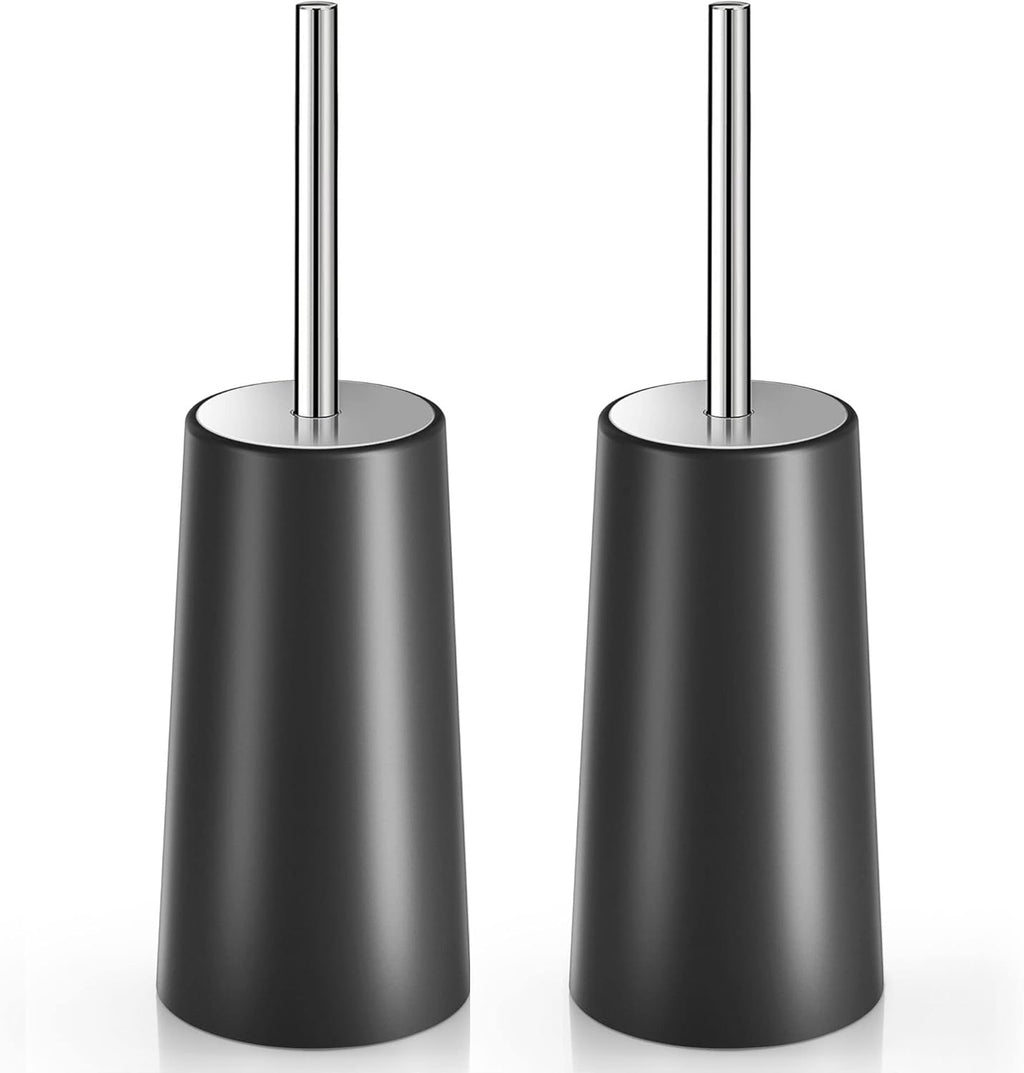 Toilet Brush and Holder, 2 Pack Toilet Brush with 304 Stainless Steel Long Handle, Toilet Bowl Brush for Bathroom Toilet-Ergonomic, Elegant,Durable (Black)