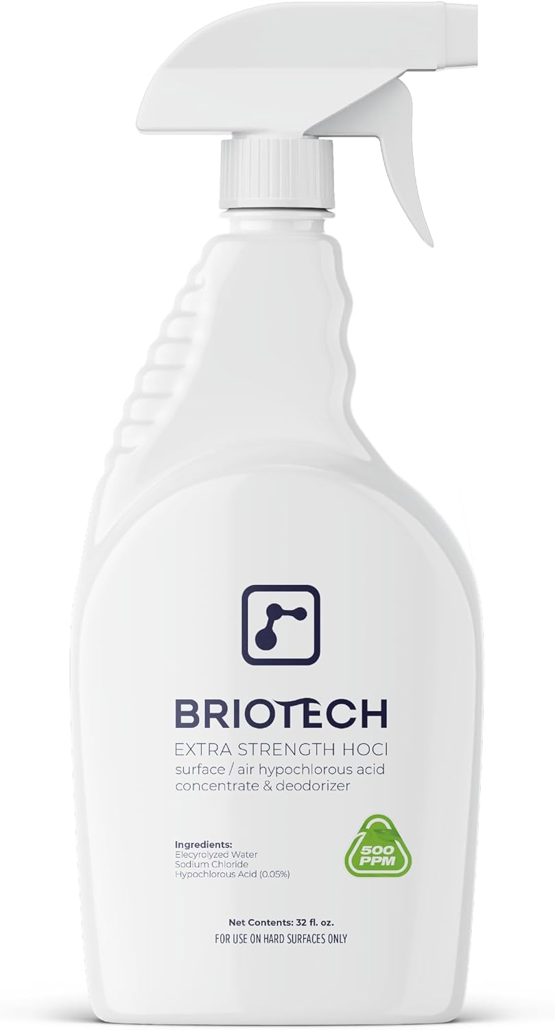 BRIOTECH Extra Strength HOCl Cleaner, 500 PPM Hypochlorous Acid Concentrate, ULV Foggers & Humidifiers, Professional Deodorizer for Dental, Offices, Schools, Homes, Peroxide Free, 32 fl oz