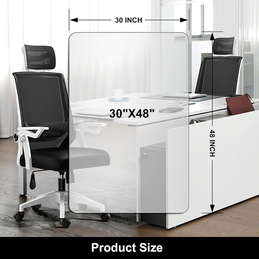 Kuyal Office Chair Mat for Hardwood Floor, 30'' x 48'' Rectangle Transparent Desk Thick Durable Chair Mat for Rolling Chairs, Easy Glide, Floor-Protector