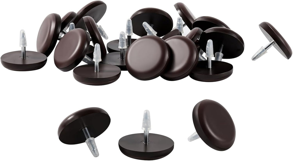1" Nail on Furniture Sliders (24 Pack) - Furnigear Heavy Duty PTFE (Teflon) Chair Sliders Glides Wooden Furniture Movers Move Your Furniture Easily & Safety - Best Chair Leg Floor Protectors Brown