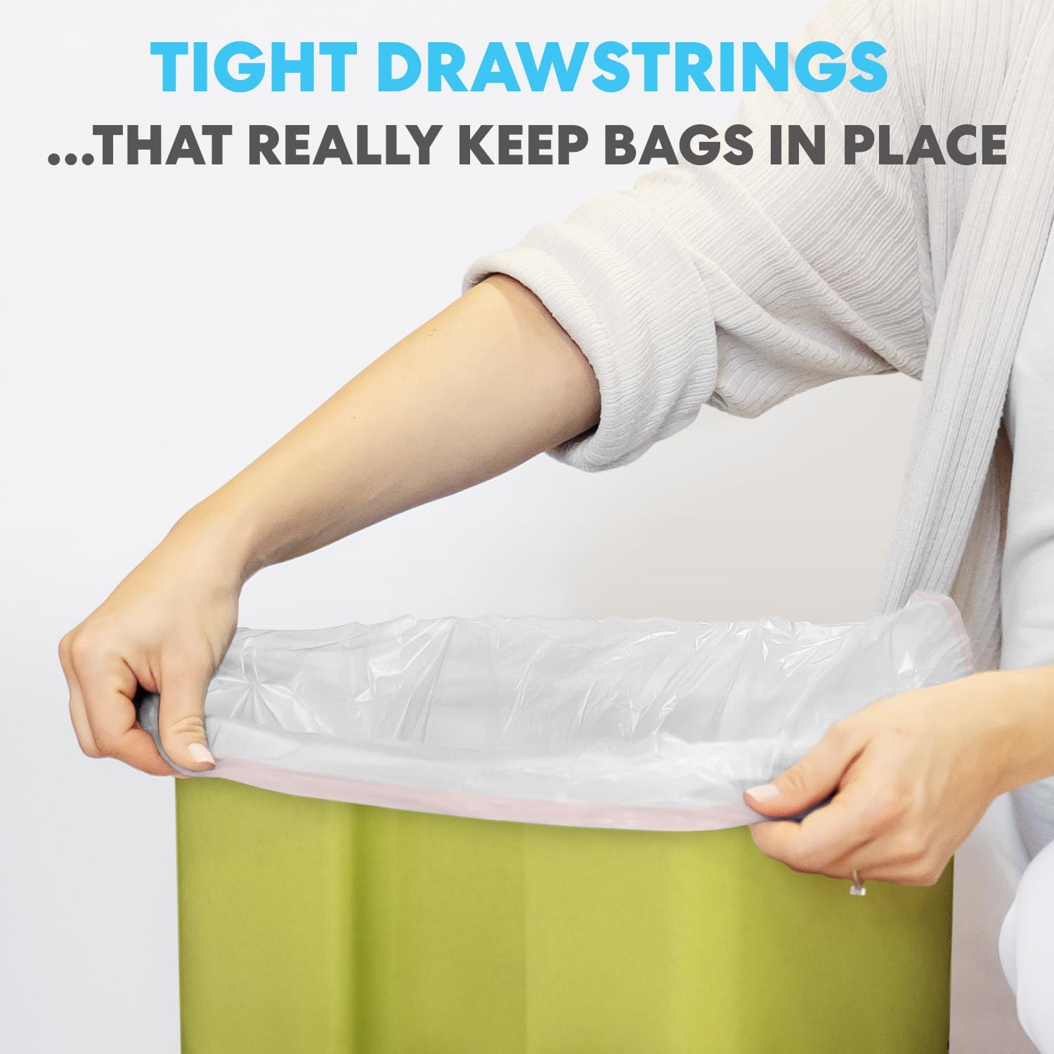 SIMPLI-MAGIC 8 Gallon Drawstring Trash Bags, 120 Pack – Tall Kitchen Garbage Bags, Custom Made with Premium Materials (White)