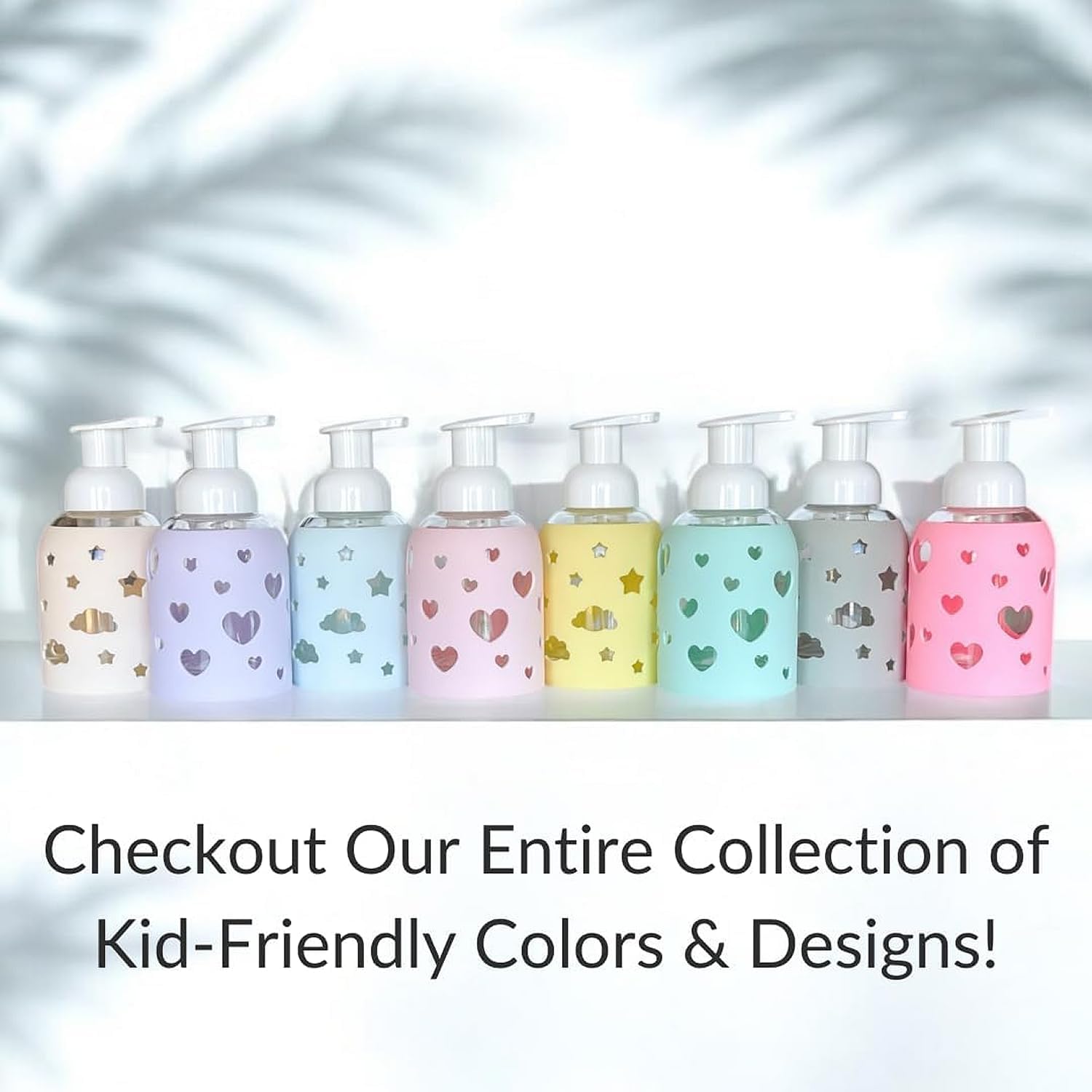 SoCal Suds & Company Glass Foaming Hand Soap Dispenser, Heart Silicone Sleeve, Refillable Pump Bottle for Kids, Baby Wash & Shampoo, Ideal for Home Use, Sea Glass 8oz