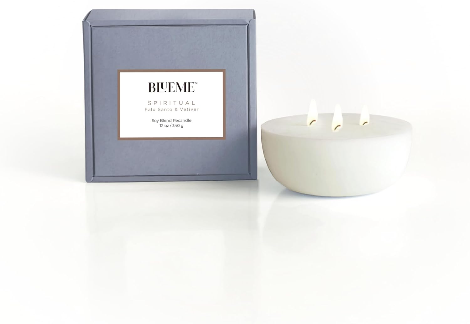 New BLUEME Wellness Candle Wax Refill, Contains Essential Oil, Sustainable, Hand Finished, Hand Poured, Premium, Luxury Ceramic, Natural Cotton Wick (12oz, Palo Santo & Vetiver)