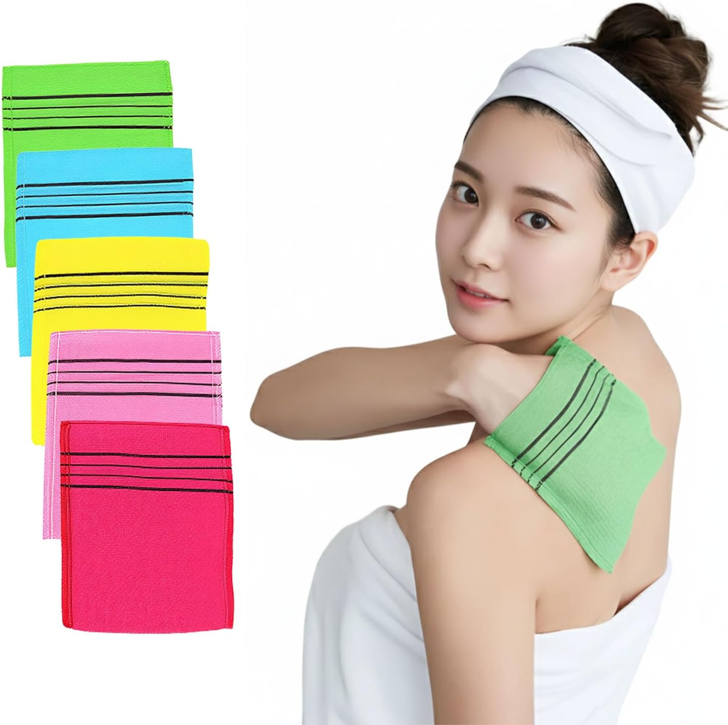 Korean Exfoliating Mitt, Small Size, 5 Colors, Back and Body Exfoliating Washcloth for Removing Dry, Reusable (Mix_Small, 5)