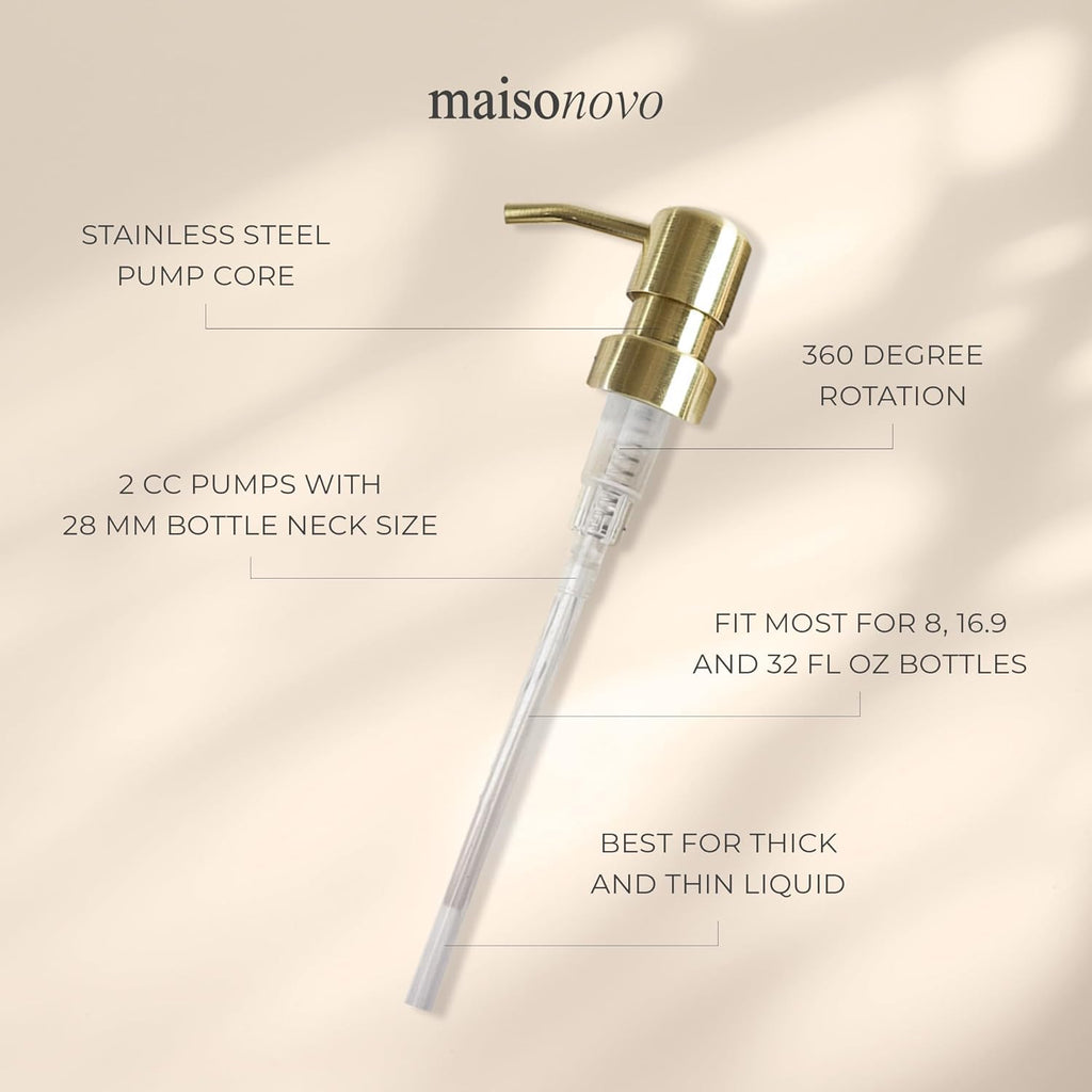 MaisoNovo Soap Pump Replacement - 2X Gold Metal Pumps - Pump Dispenser - Soap Dispenser Pump Replacement - Stainless Steel Soap Pump - Pump for Soap Dispenser
