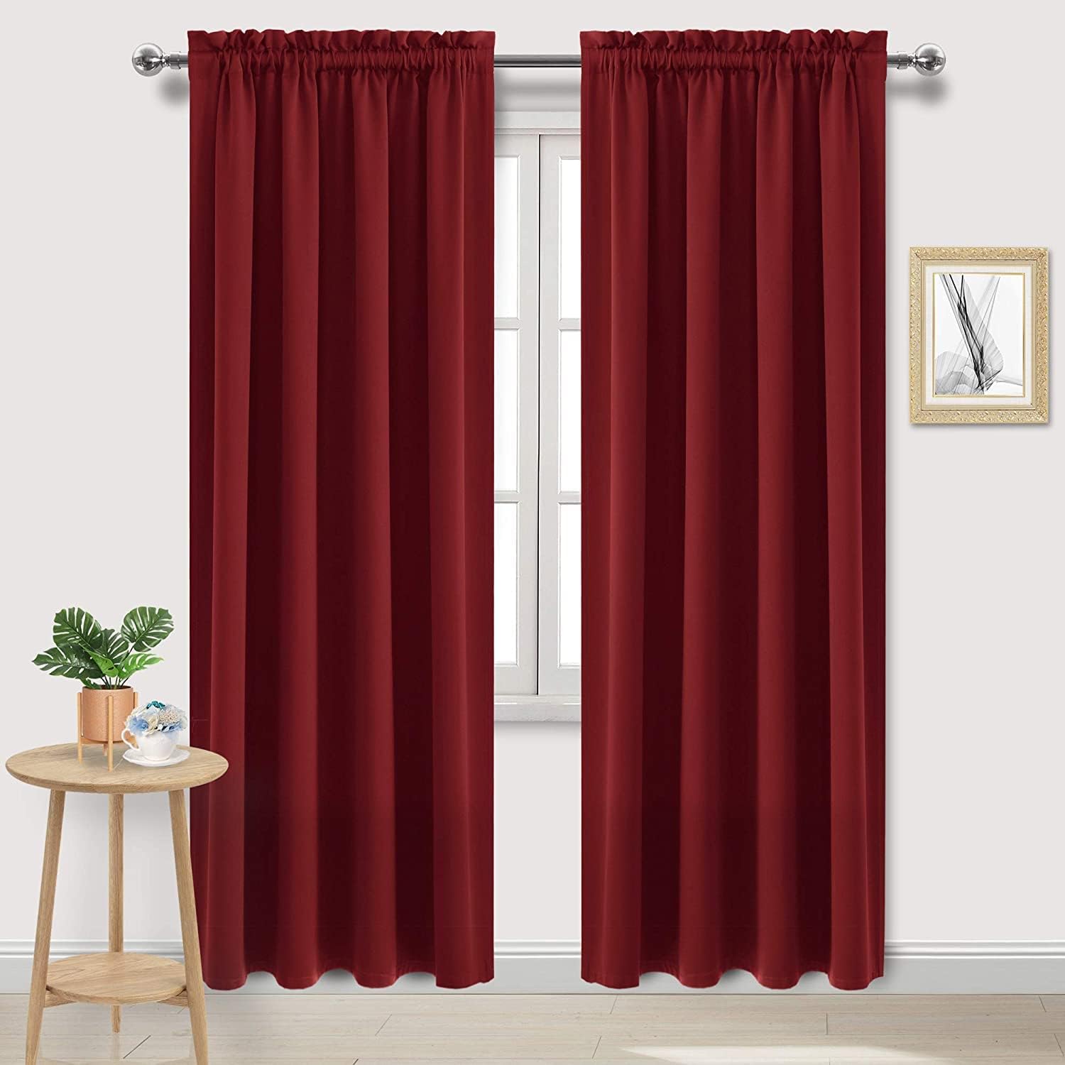 DWCN Christmas Blackout Curtains Room Darkening Thermal Insulated Bedroom Curtains Window Curtain Panels, 42 x 84 inches Long, Set of 2 Burgundy Rod Pocket Drapes