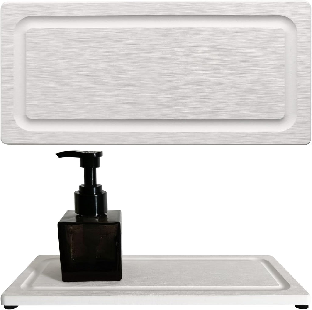 2 PCS Fast-Drying Stone Trays for Bathroom Sink & Kitchen Counter, Water Absorbing Diatomite Sink Coasters, Vanity Tray, Hand Soap Holder with Anti-Skid Pads (9.5" x 4.7" White)