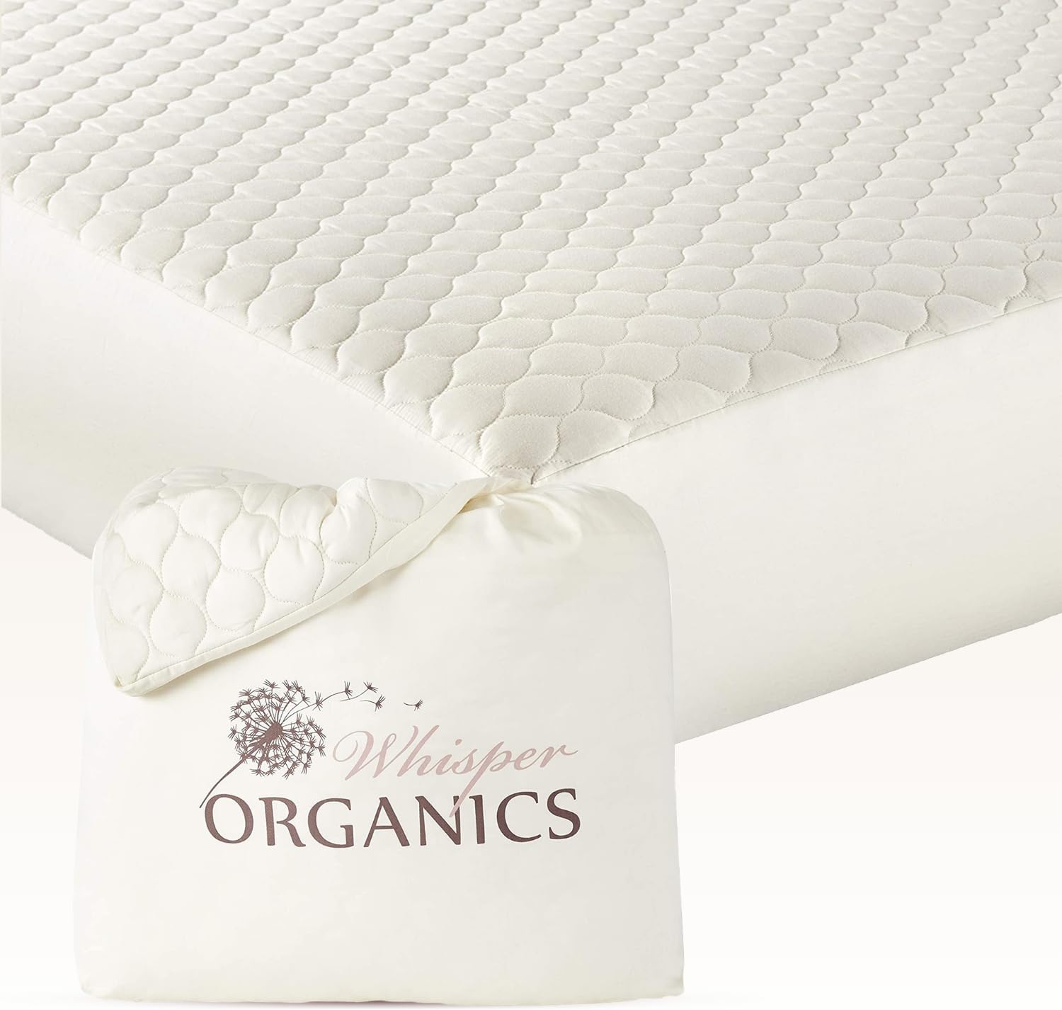 100% Cotton Organic Mattress Pad - Breathable & Cooling Mattress Protector King Size - Premium 300GSM Quilted and Noiseless Machine Washable Organic Mattress Protector (Ivory, King)
