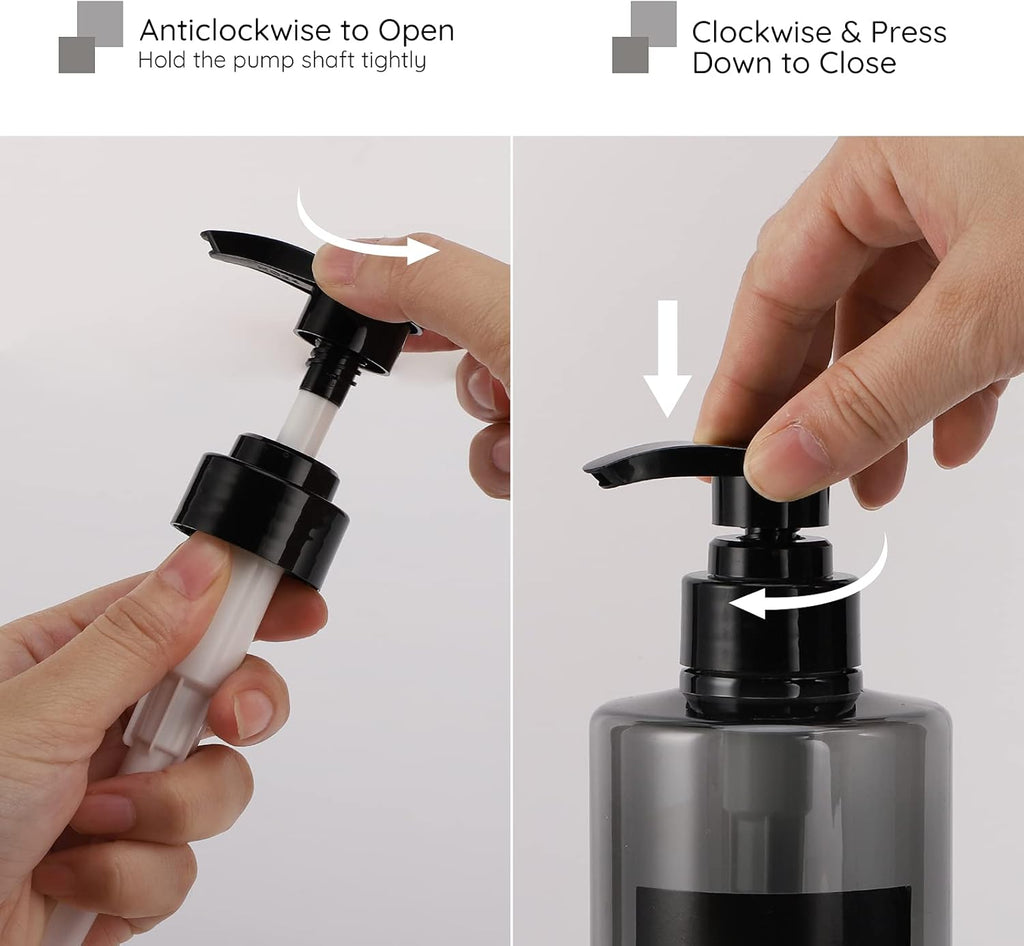 Refillable Shampoo Bottles, Segbeauty 16.9oz Shampoo Dispenser, 3pcs 500ml Empty Plastic Pump Bottle for Shower, Labeled Grey Large PET Lotion Dispenser with Pump Body Soap Conditioner Hotel Bathroom