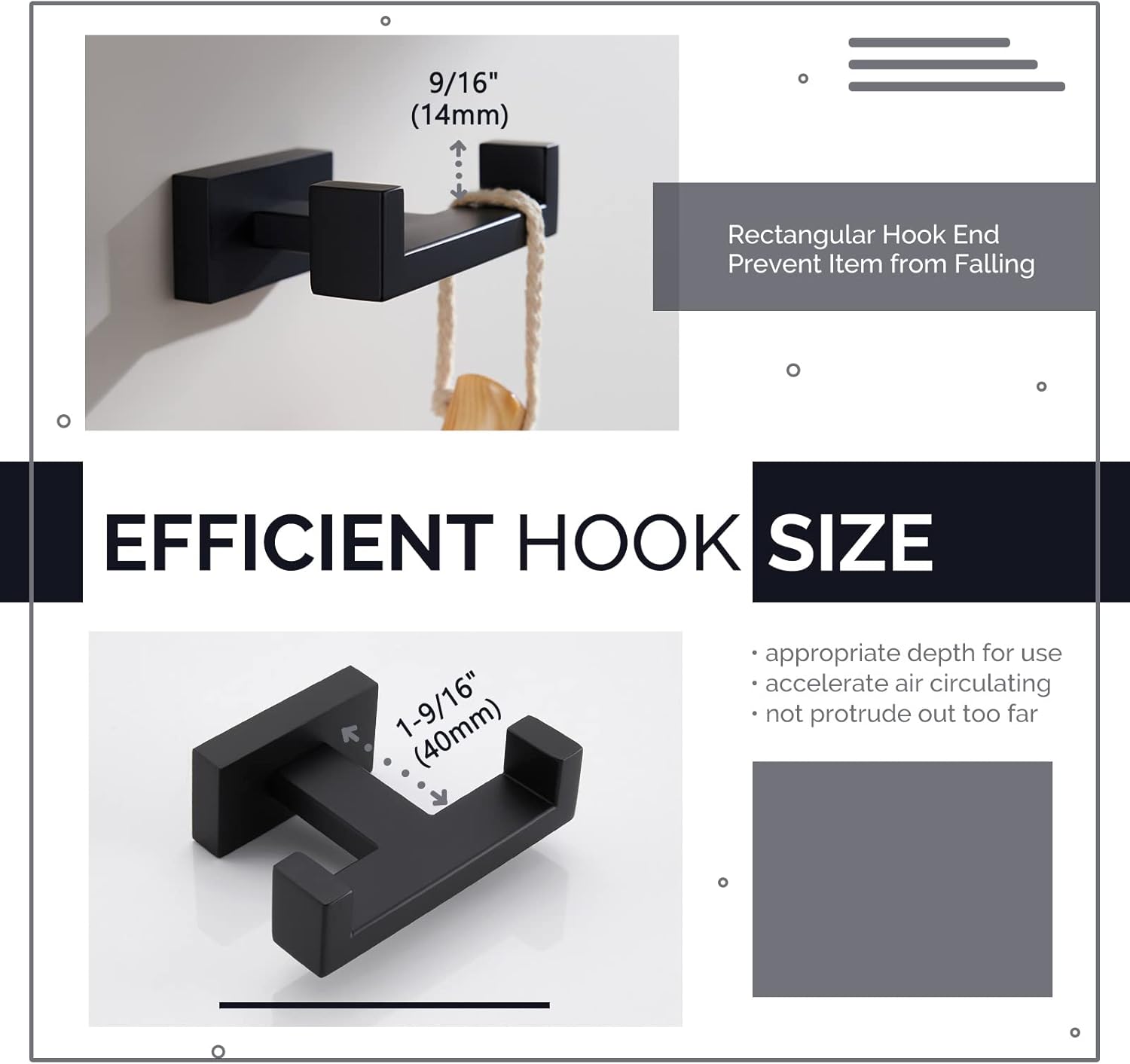 Angle Simple Double Towel Hook Matte Black, Stainless Steel Bathroom Towel Holder, Coat Robe Hook Wall Mount