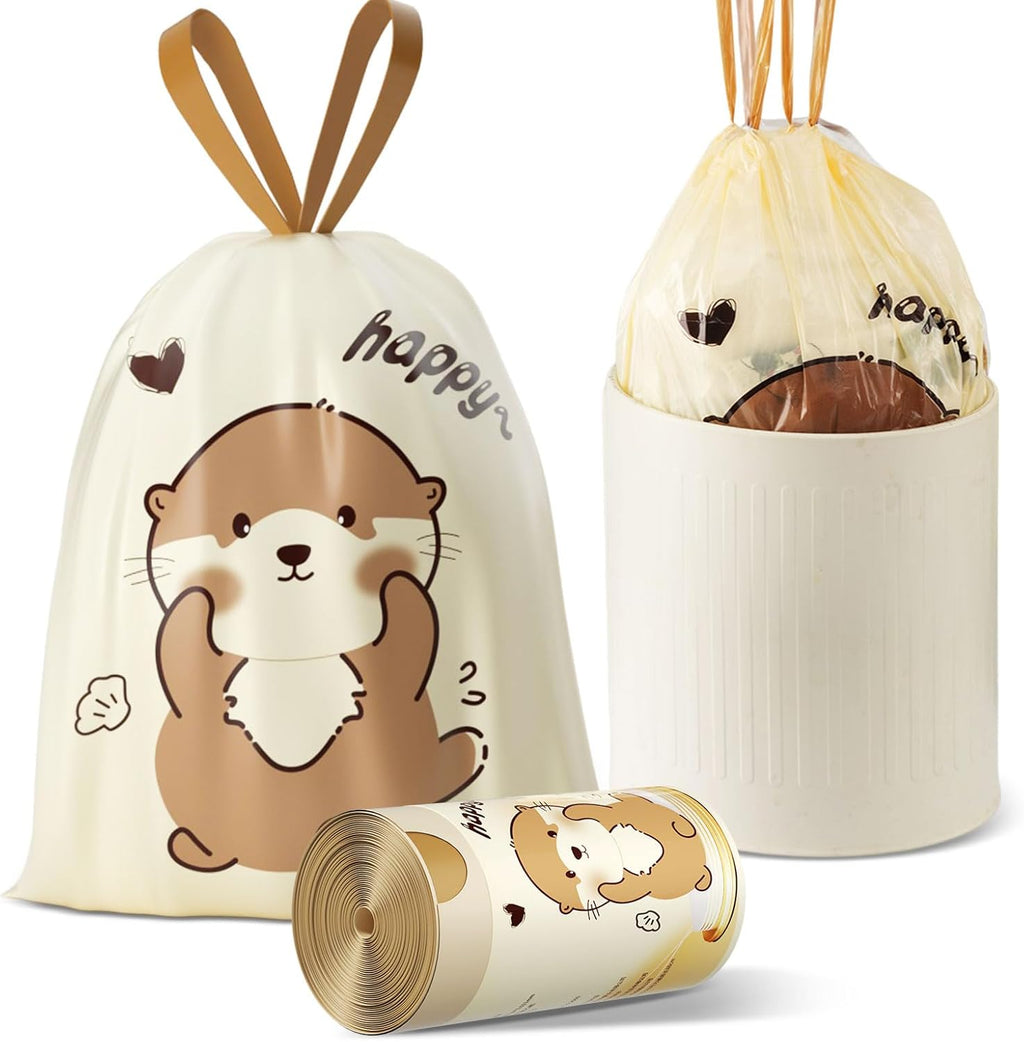 VOK 8 Gallon Trash Bags with Otters Printed, Drawstring Medium Garbage Bags, Tear-Resistant & Odor-Control Kitchen/Bathroom Trash Can Liners, Trash Bags 8 Gallon Drawstring with Secure Tie, 55 Counts