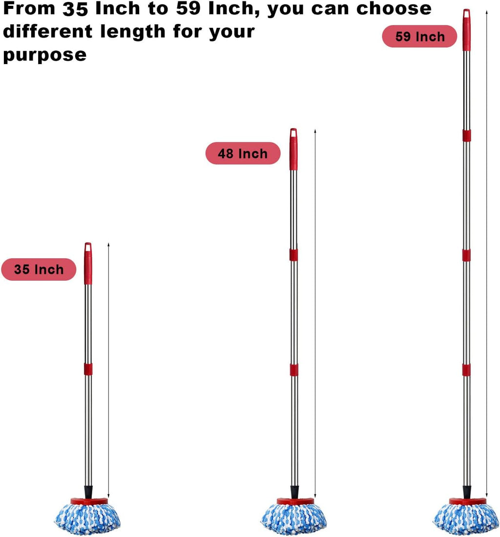Spin Mop Replacement Handle - 4 Section Mop or Broom Handle/Stick Compatible with O Cedar Spin Mop Refills and Brooms, 30" to 59", American Threaded Joint End (Mop Head Not Included)