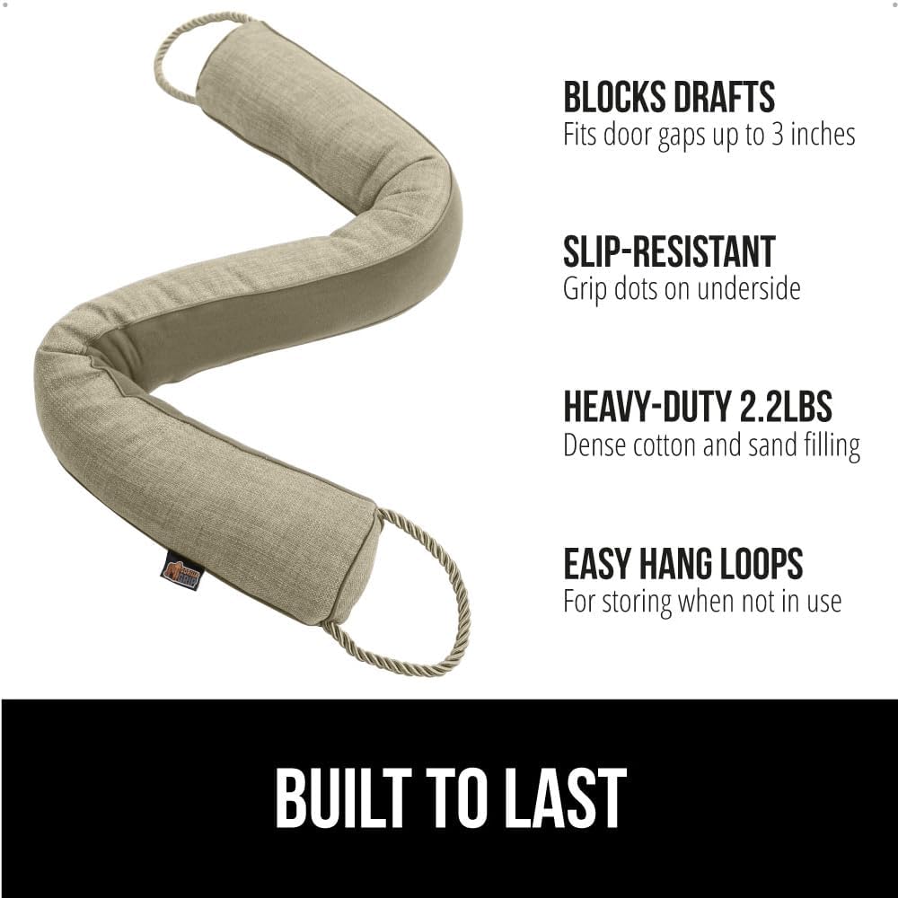 GORILLA GRIP Door Draft Stopper for Bottom of Doors, Weather Stripping Seal Blocks Hot Air, Noise, Bugs, Keeps Cold AC in, Sound Proofing Easy Install Gap Filler, Home Essentials, 34 Inch, Beige