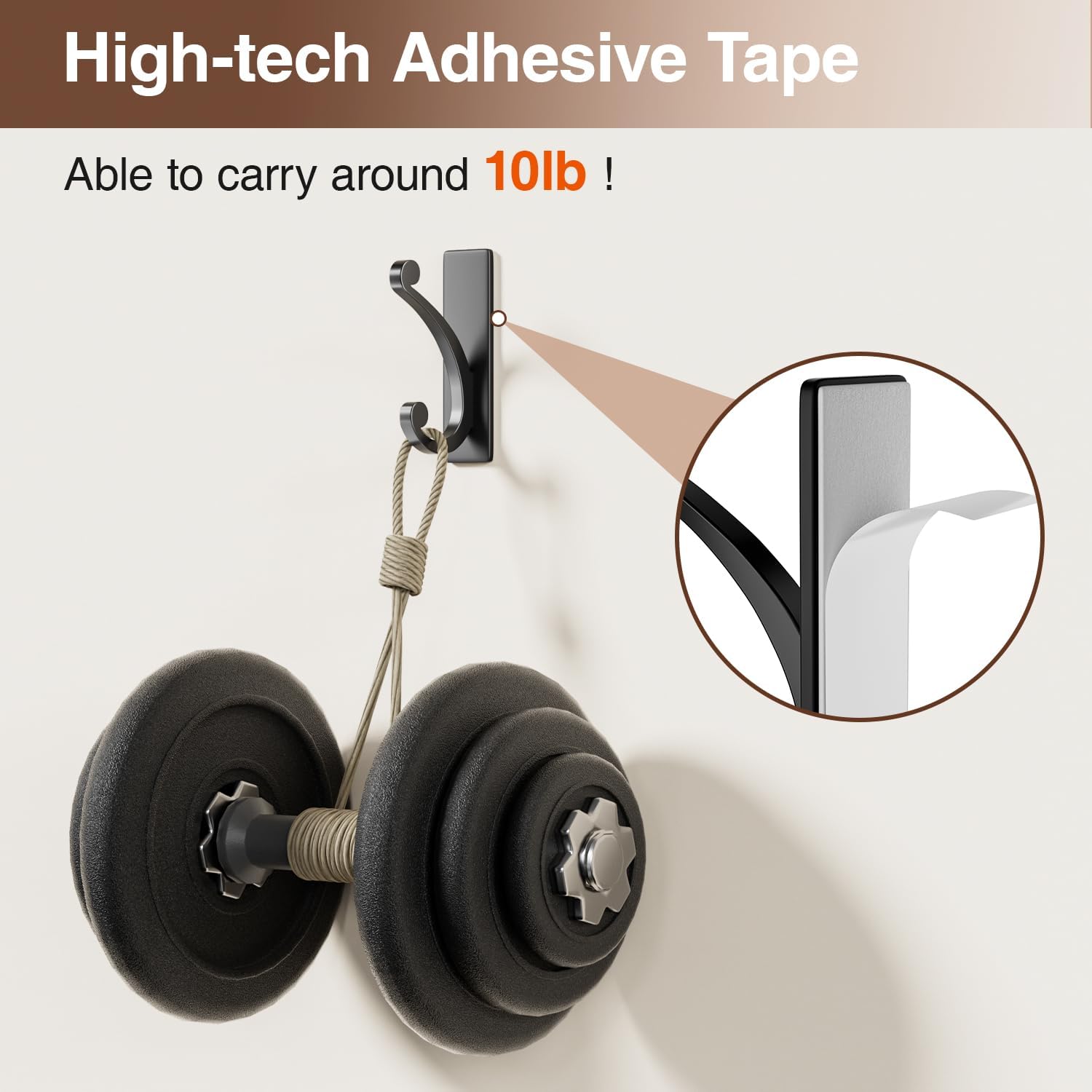 14-Pack Adhesive Wall Hook for Towel/Coat - Extra Sticky 10LB Stainless, Stick on Hanger for Bath or Shower, Matt Black