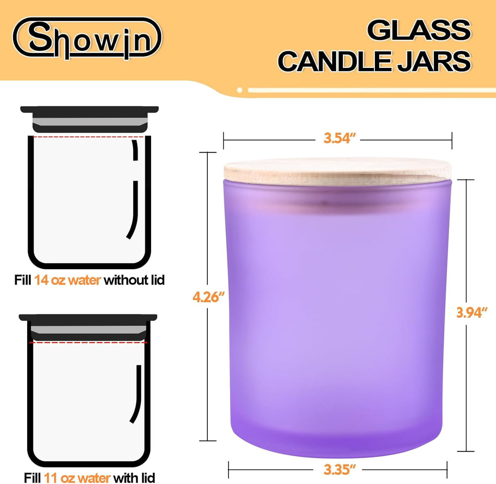 14 OZ Thick Candle Jars for Making Candles 12 Pcs, 3 Wick Empty Jars with Wood Lids for Candle Making, Sample Container, Frosted Purple