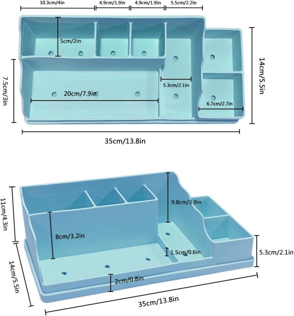 Silicone Multifunctional Bathroom Organizer Countertop,7Compartment Silicone Cosmetics Storage Organizer, Bathroom Countertop Accessories Storage,Toothbrush Stand for Vanity Office Sink, Blue