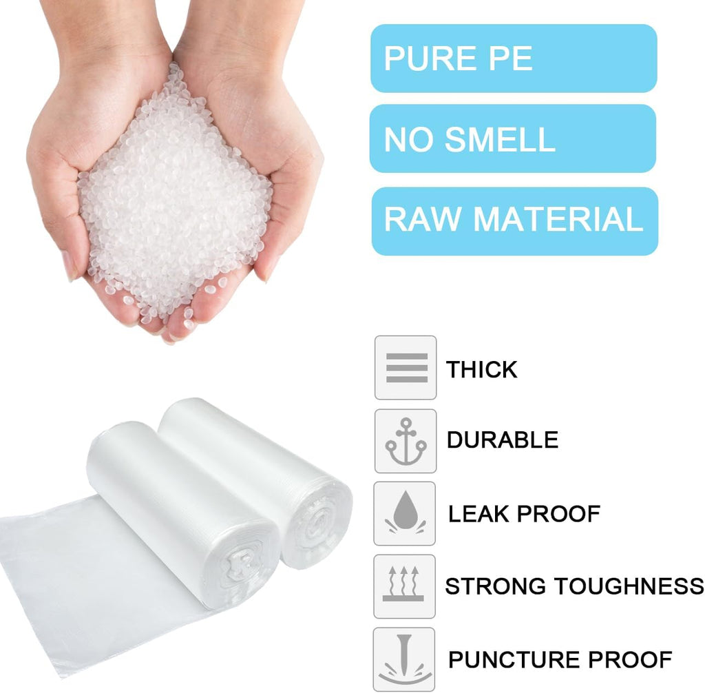 2 Gallon Small Plastic Trash Bags, 7.5 Liters Clear Wastebasket Liners Garbage Bags for Home, Office, Bathroom, 100 Counts