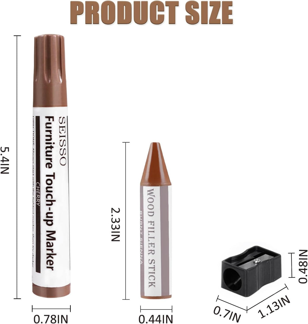 SEISSO Furniture Repair Kit, 12 Colors Furniture Touch-up Markers and Wood Fillers Sticks for Stains, Scratches, New Upgrade Furniture Touch Up Kit - Restore Wooden Table, Cabinet, Floors, Door