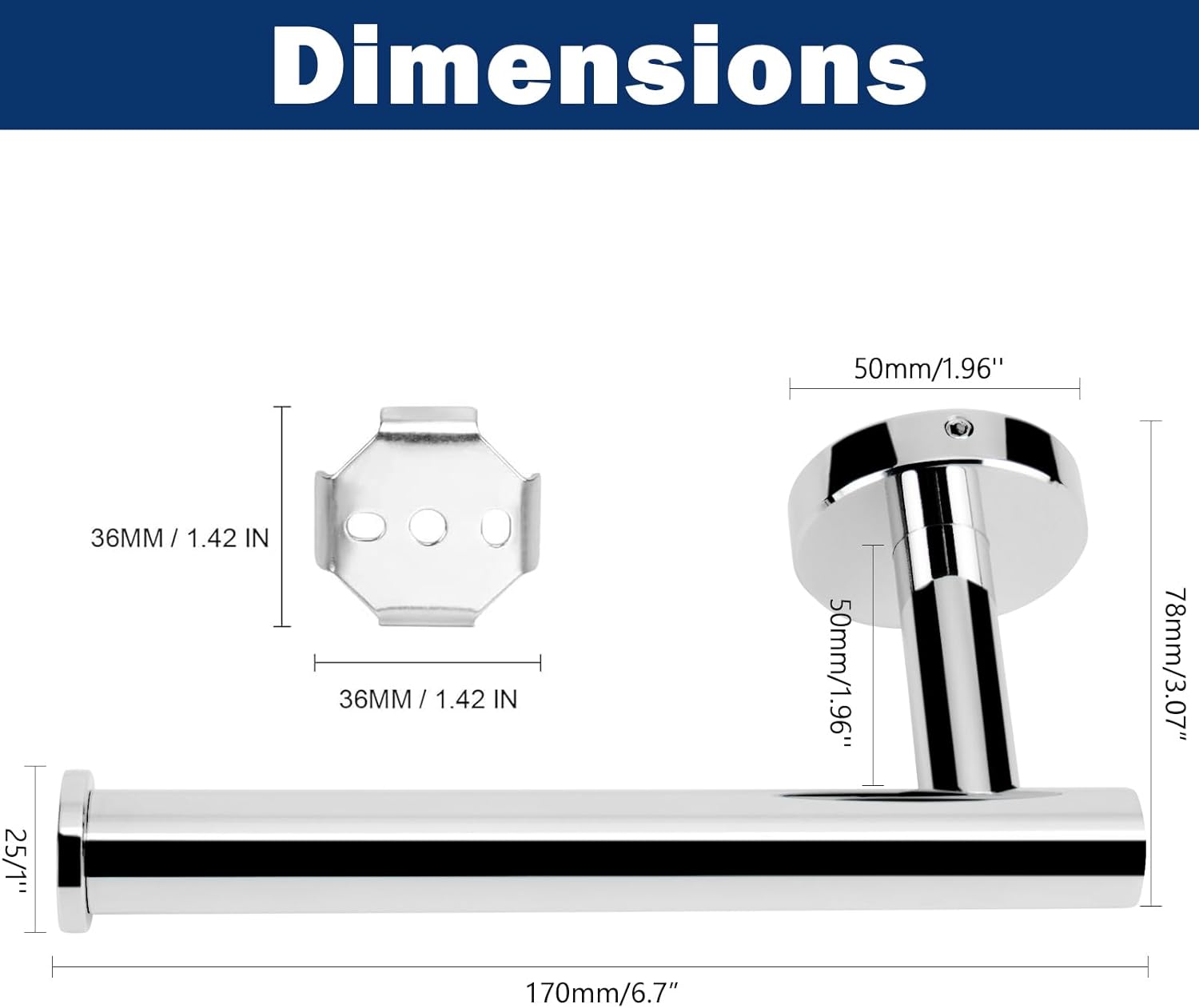 NearMoon Bathroom Toilet Paper Holder, Premium SUS304 Stainless Steel Rustproof Wall Mounted Toilet Roll Holder for Bathroom, Kitchen (10 Pack, Chrome Finish)