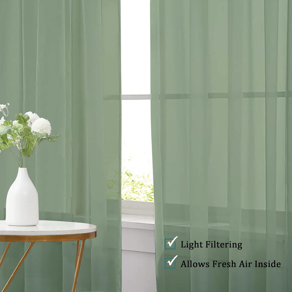 Chyhomenyc Living Room Sheer Curtains 96 Length 2 Panels Set for French Door, Gorgeous Window Decoration for Wedding & Party & Backdrop & Canopy, Sage Green, Each 42Wx96L in, 8 Feet
