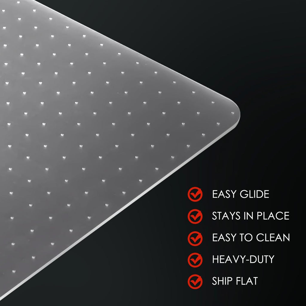 Kuyal Office Chair Mat for Carpet, 46x60 Clear Heavy Duty Computer Chair Mat, Under Desk Protector Carpeted Floors Mat, Easy Chair Movement,Ship Flat