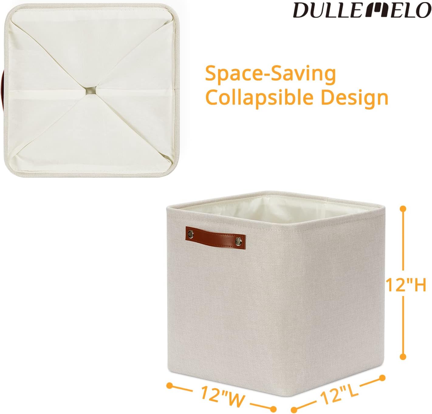 DULLEMELO Baskets For Organizing, Cube Storage Bins 12x12 Storage for Toys, Books and Clothes, Foldable Storage Bin for Office, Home, Shelves, Closets Organizing(4 Pack - 12" Beige)