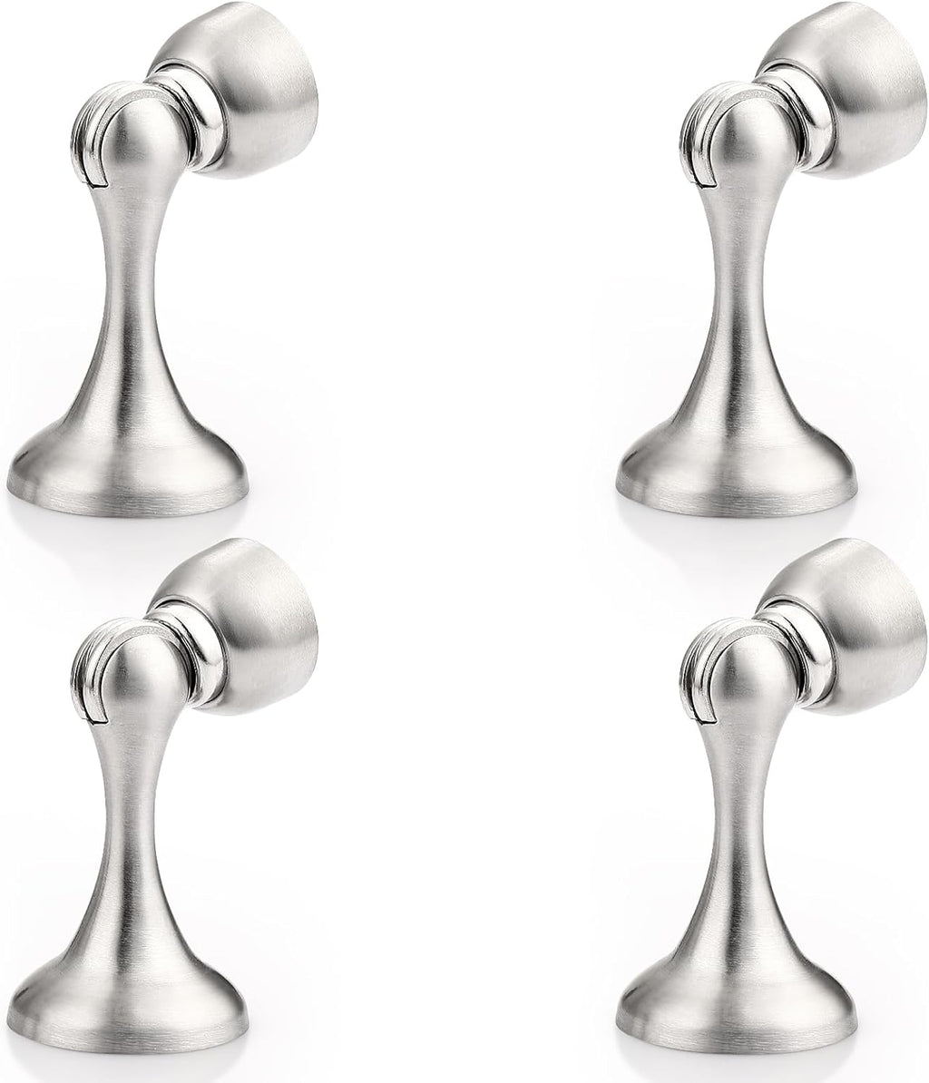 Probrico Brushed Nickel Magnetic Door Stoppers for Bottom of Door, Stainless Steel Magnet Door Catch Door Stops to Keep Door Open, Heavy Duty Door Holder, Wall and Floor Mounting, 4 Pack
