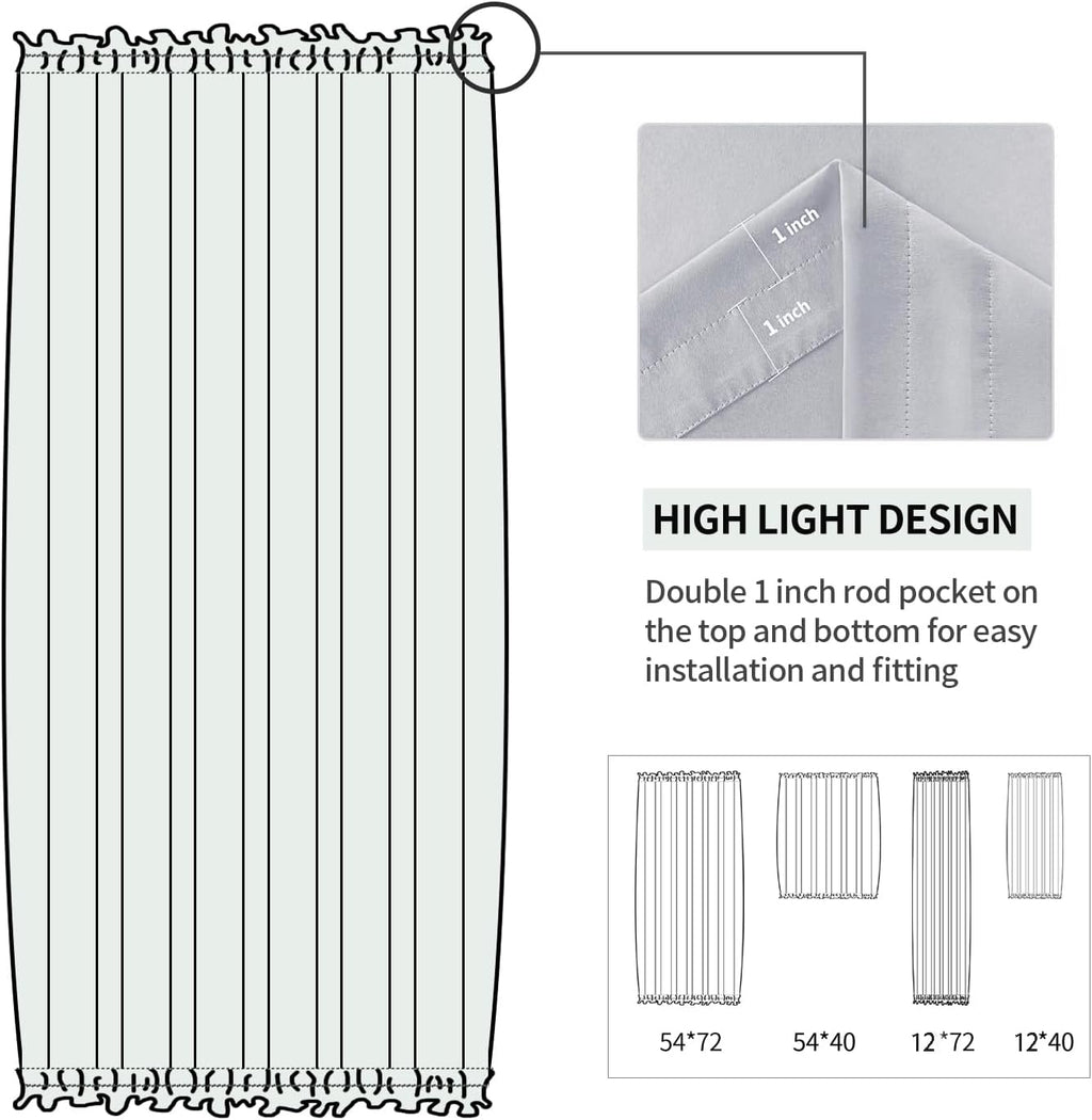 DWCN French Door Curtains – Rod Pocket Thermal Blackout Curtain for Doors with Glass Window, Kitchen and Patio Doors for Privacy, 12 X 72 Inches Long, 1 Curtain Panel with Tieback, Silver Grey
