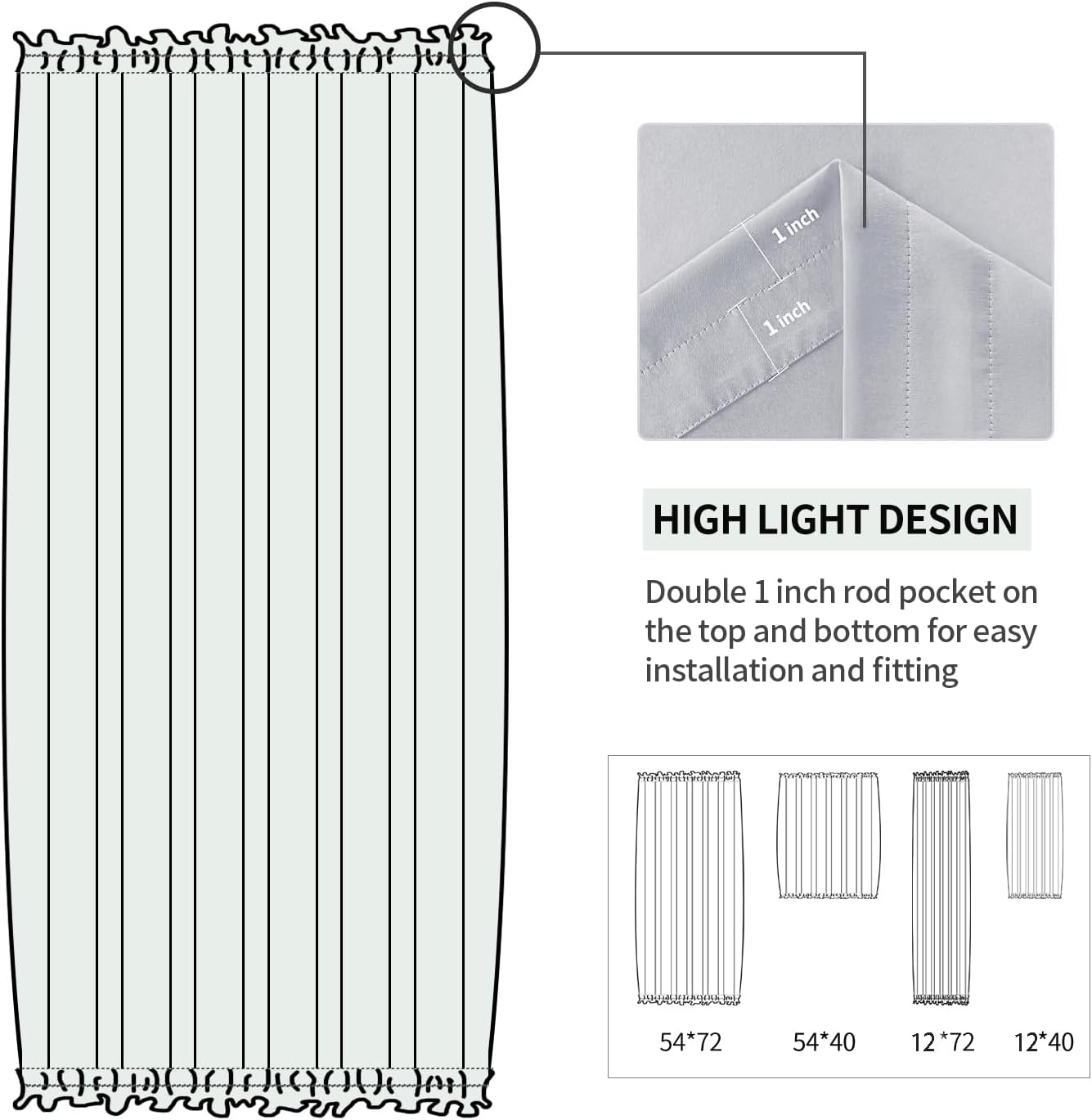 DWCN French Door Curtains – Rod Pocket Thermal Blackout Curtain for Doors with Glass Window, Kitchen and Patio Doors for Privacy, 12 X 72 Inches Long, 1 Curtain Panel with Tieback, Silver Grey