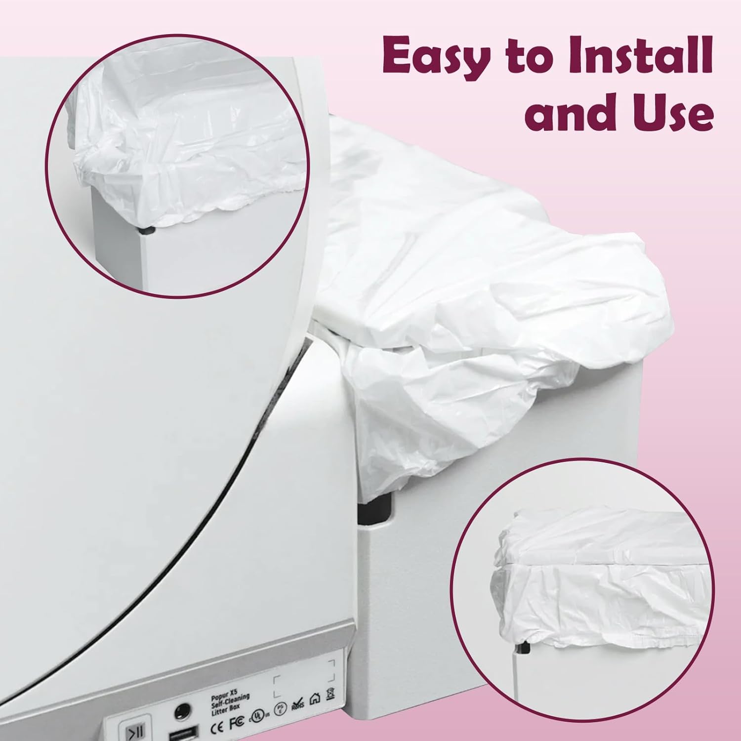 Trash Bags for Popur X5 Litter Box – Thickened, Leakproof Design, 7-Day Odor Control Perfect Fit for Popur X5 Self-Cleaning Cat Litter Boxes -40PCS