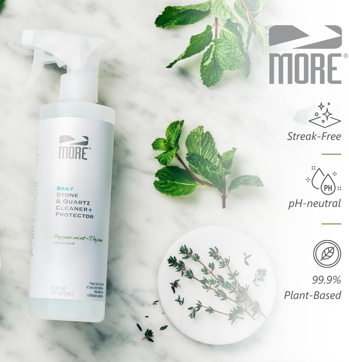 MORE Stone & Quartz Cleaner + Protector - Water Based Formula for Natural Stone and Quartz Surfaces (Pint 16 oz - Twin Pack)