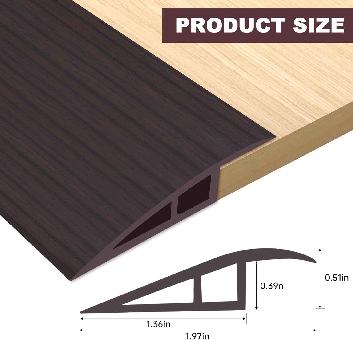 Vinyl Door Threshold Flooring Transition Strip Self Adhesive Carpet Edging Strip for Laminate Doorway Edge Threshold from 1/5" to 2/5" (Black Walnut Wood Grain, 10 Ft)