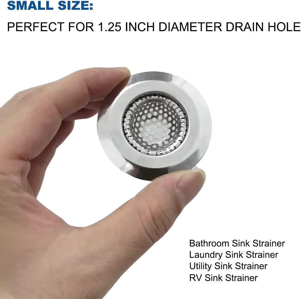 1.25" Small Drain Strainer, Sink Drain Hair Catcher, Bathroom Sink Strainer, 2PCS Drain Mesh Baskets for Laundry, Mop Pool, Utility, Slop, RV Sink, Stainless Steel Drain Filter