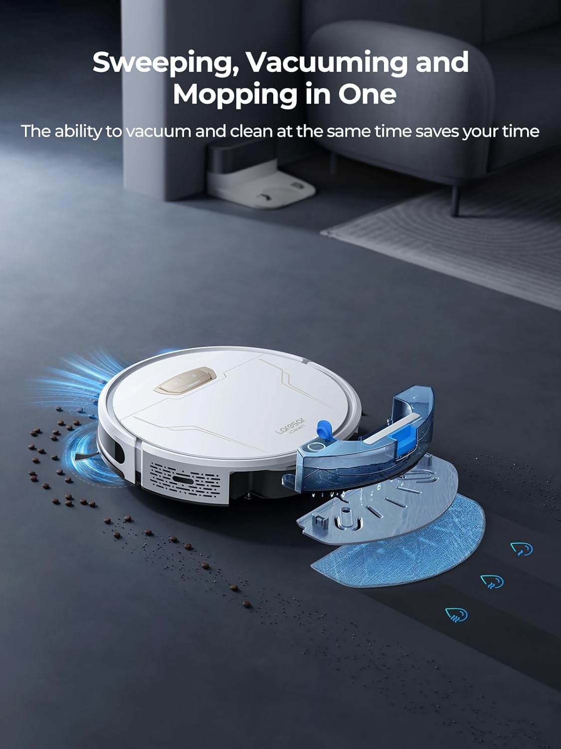 Robot Vacuum and Mop 4000Pa Suction, 3 in 1 Robotic Vacuums with Self-Charging, 150mins Runtime, App/Remote/Voice Control, Robot Vacuum for Pet Hair, Carpet, Hard Floor(White)