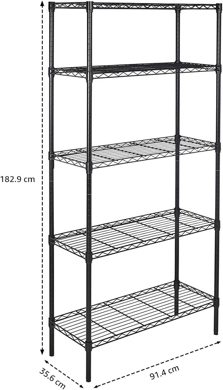 Amazon Basics 5-Shelf Adjustable Heavy Duty Steel Wire Rack Storage Shelving Organizer for Kitchen, Garage, 36" L x 14" W x 72" H, Black
