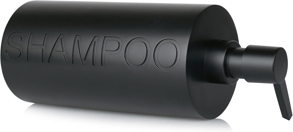 Matte Black Shampoo Dispenser Modern Refillable Pump Bottle with Embossed Text, Durable Resin Construction for Bathroom and Kitchen