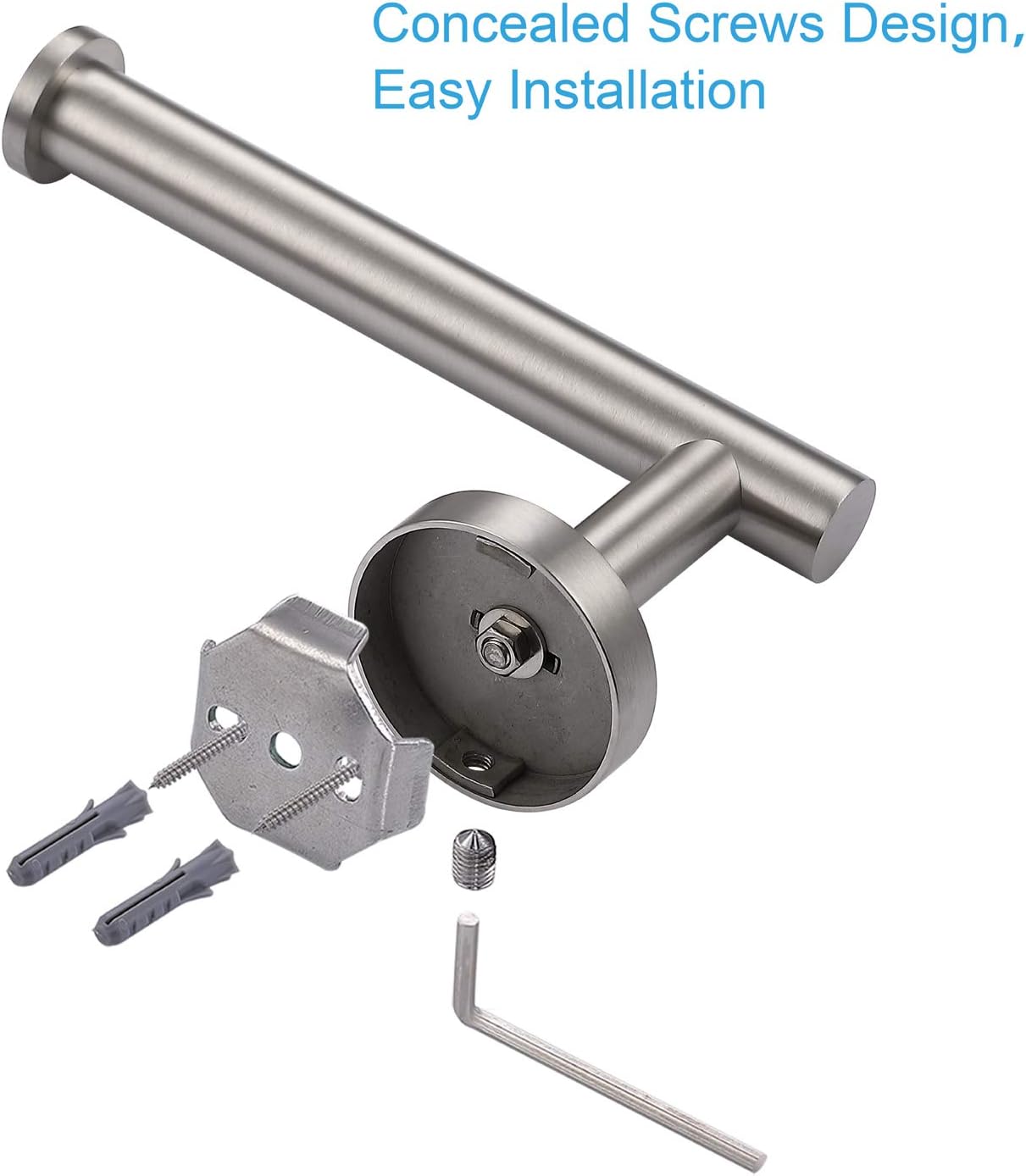 TASTOS Brushed Nickel Toilet Paper Holder SUS304 Stainless Steel, Modern Round Tissue Roll Holders Wall Mount, Toilet Paper Roll Dispenser Bathroom 5 inch TP Holder for Kitchen Washroom