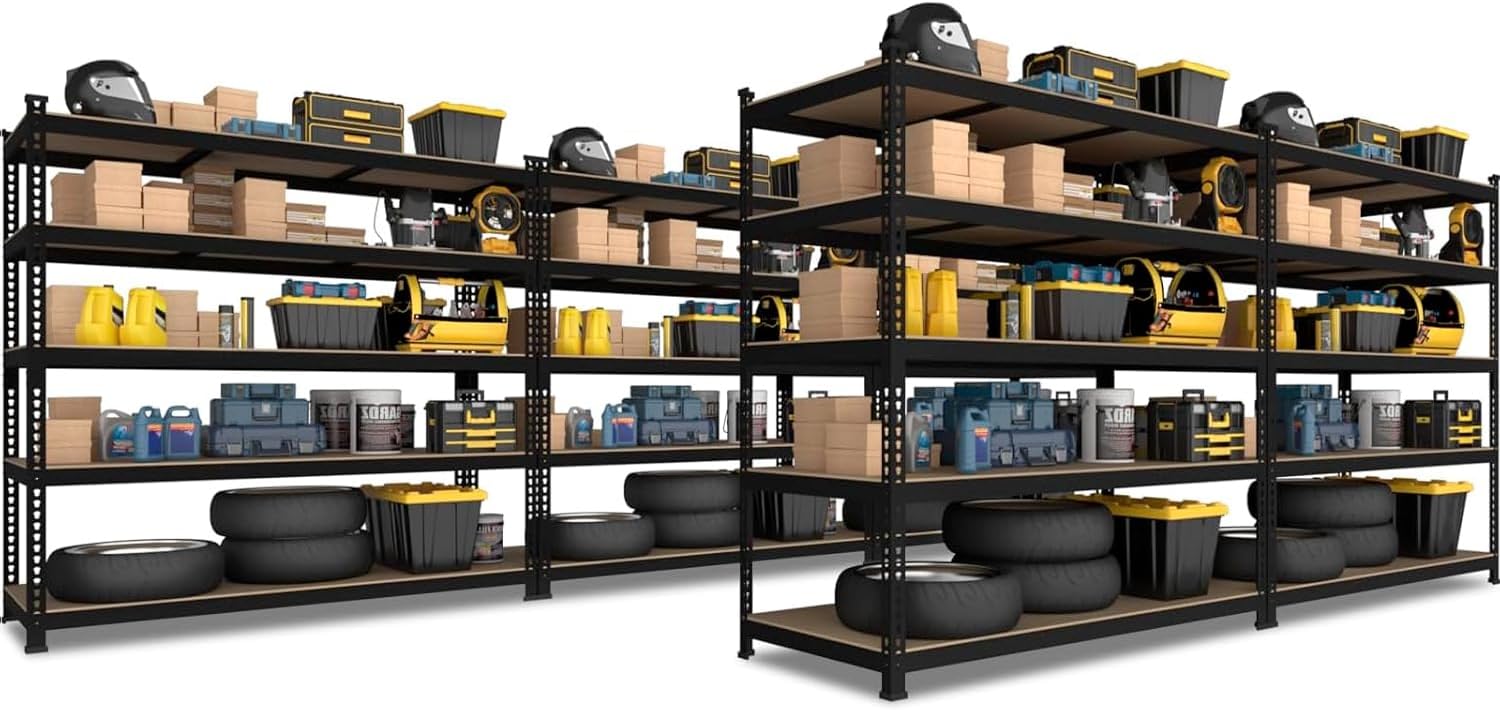 PrimeZone 5 Pack Heavy Duty Storage Shelves - 47" W x 18" D x 71" H 5 Tier Adjustable Garage Storage Shelving, Metal Storage Utility Rack Shelf Unit for Warehouse Pantry Closet Kitchen, Black