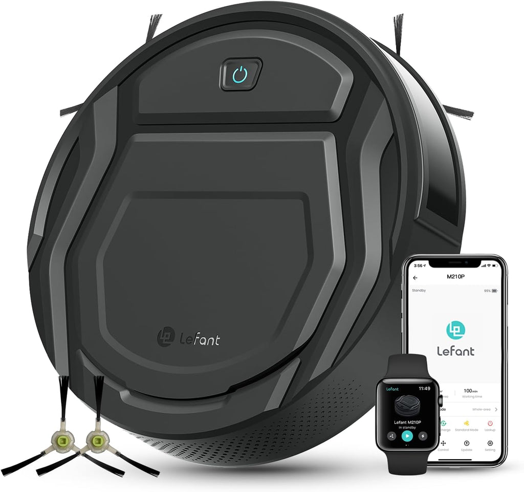Lefant Robot Vacuum Cleaner M210 Pro,Slim,Quiet,2200Pa Suction,120 Min Self-Charging Robotic Vacuums, Freemove 3.0,WiFi/APP/Alexa,6 Cleaning Modes Ideal for Hard Floors Pet Hair Low Carpet,Black