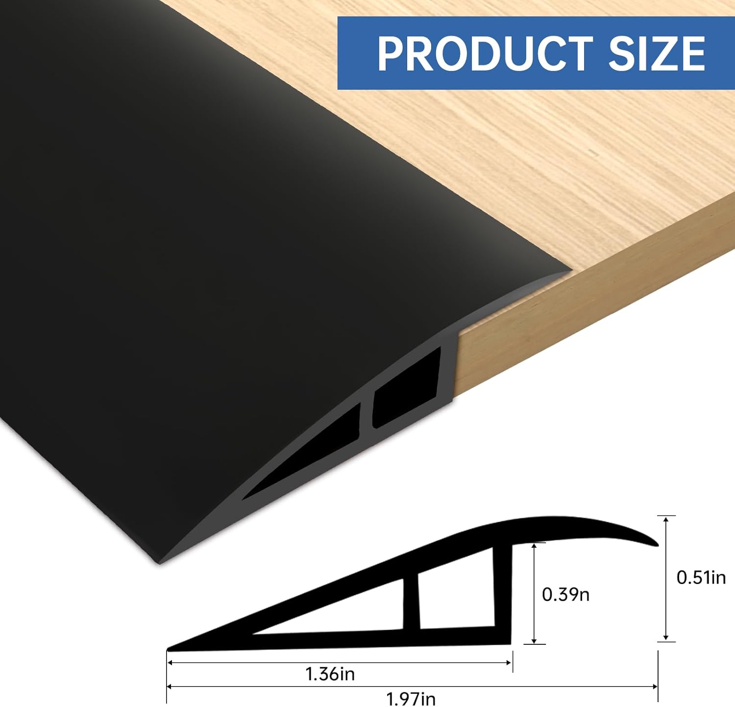 Vinyl Door Threshold Flooring Transition Strip Self Adhesive Carpet Edging Strip for Laminate Doorway Edge Threshold from 1/5" to 2/5" (Black, 6.6 Ft)