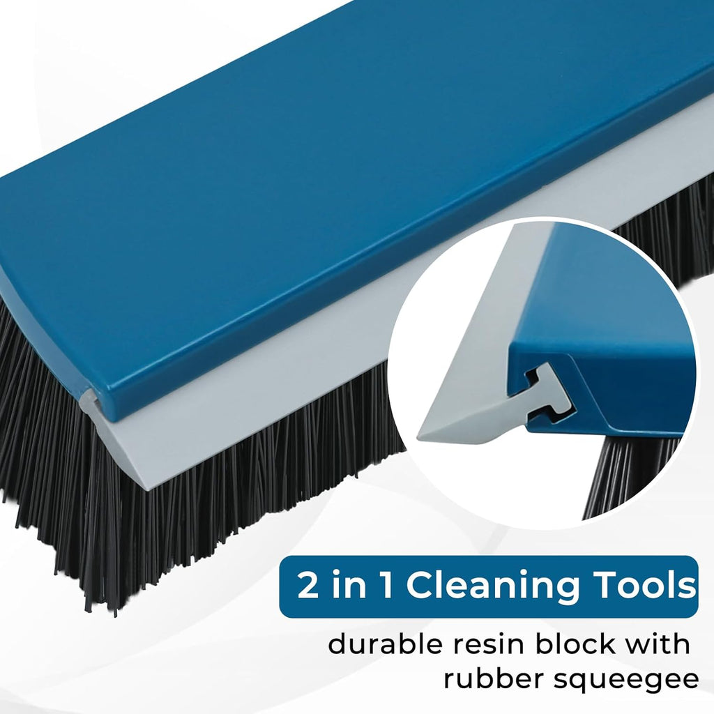 16-Inch Push Broom Outdoor with Rubber Squeegee and 58" Long Handle, 2 in 1 Commercial Broom Brush with Stiff Bristles for Deck Patio Garage Warehouse Driveway Concrete Floor Cleaning Scrubbing