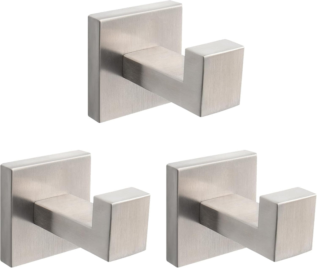 NearMoon Bath Towel Hooks -SUS304 Stainless Steel Square Clothes Robe Hooks Hanger, Heavy Duty Coat Hooks for Bathroom Livingroom Hotel Kitchen Garage, Wall Mounted - 3 Pack (Brushed Nickel)