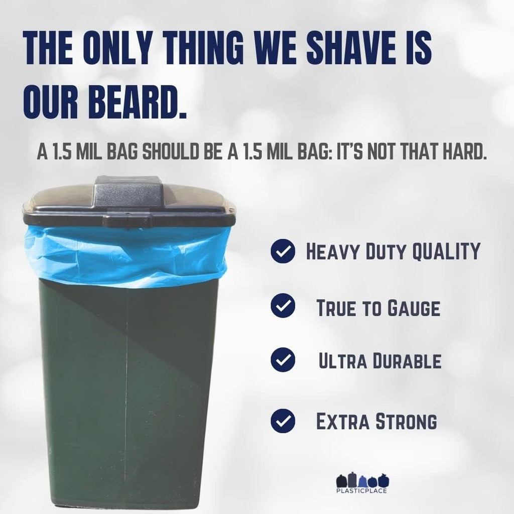 Plasticplace 64-65 Gallon Recycling Trash Bags For Toter │1.5 Mil │ Blue Heavy Duty Garbage Can Liners │ 50” x 60” (50 Count)