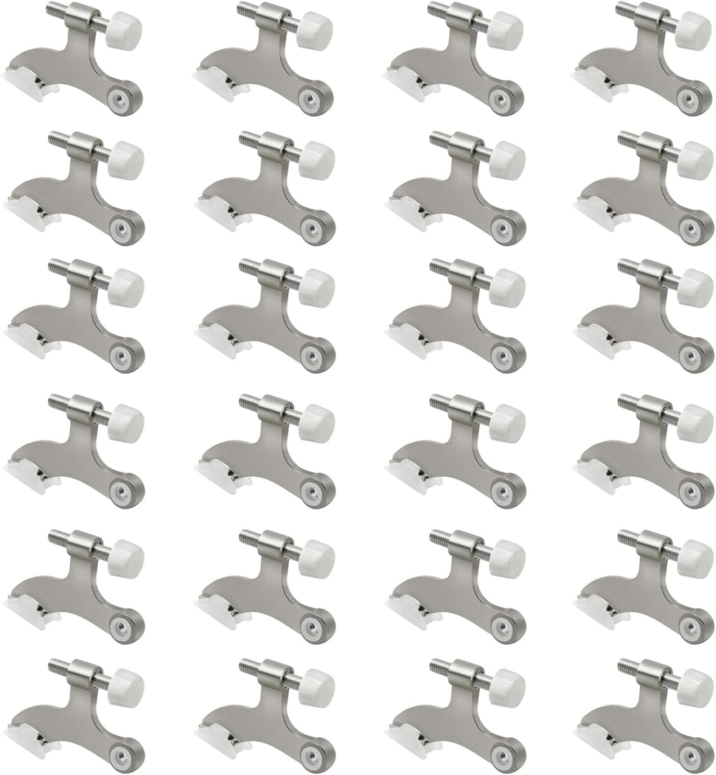 24 Pack Hinge Pin Brushed Nickel Door Stopper, Adjustable Heavy Duty Hinge Pin Door Stop with Rubber Bumper Tips